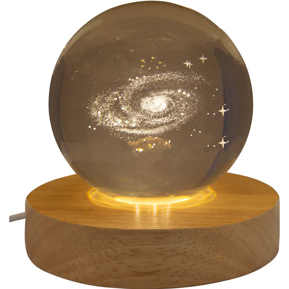 Galaxy Crystal ball with LED wood light base Happy Buddha