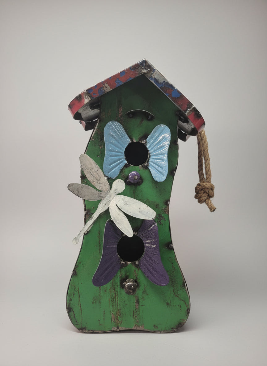Bird Hideaway Birdhouse Handmade Recycled Metal