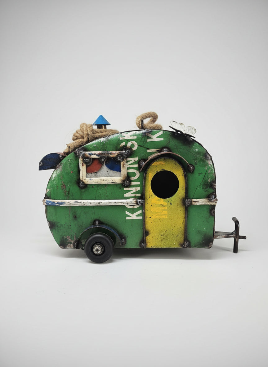 Bird Holiday Camper Bird House Hand Made Recycled Metal