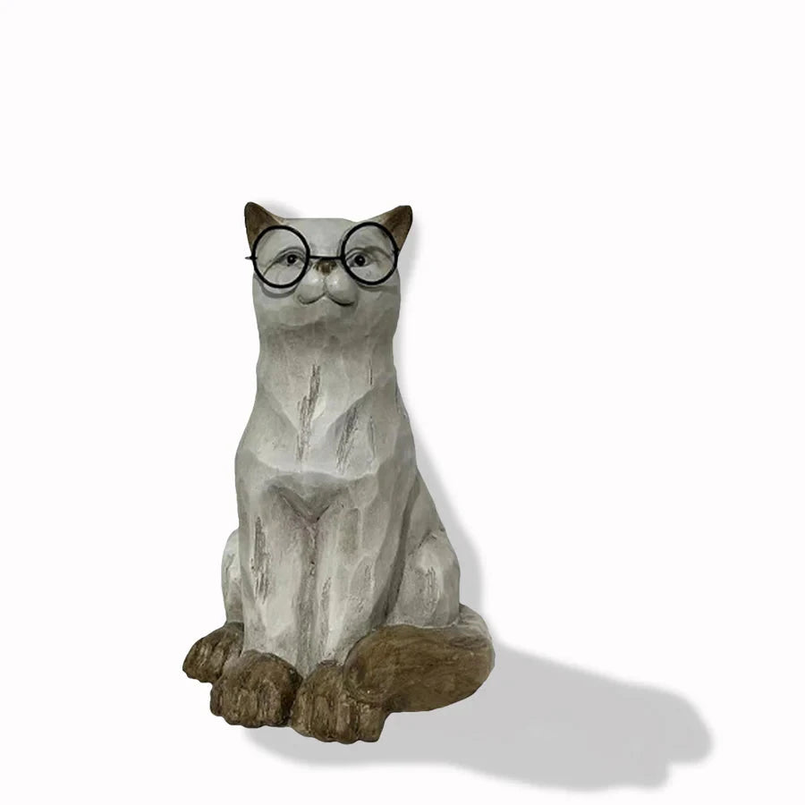 White Washed Cat With Glasses Happy Buddha