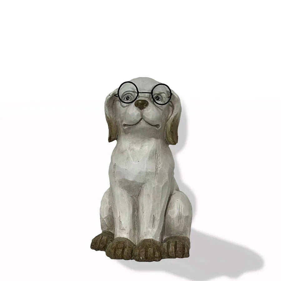 White Washed Dog With Glasses Happy Buddha