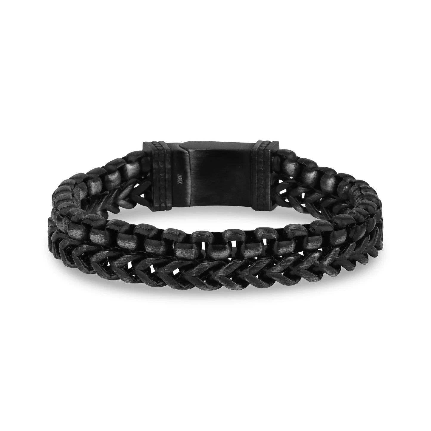 12mm Black Franco Round Box Link bracelet 8.5in Happy Buddha