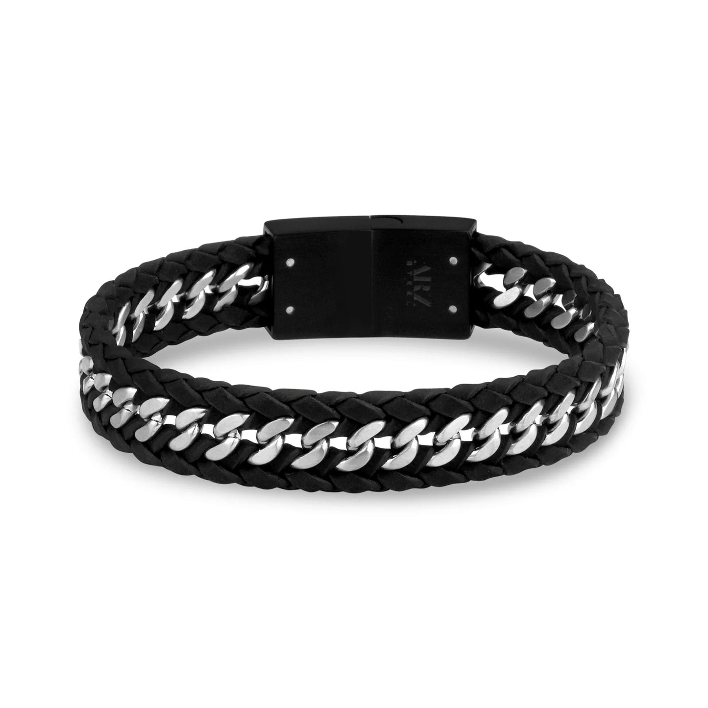 12mm Braided Italian Leather With Steel Chain 8.5in