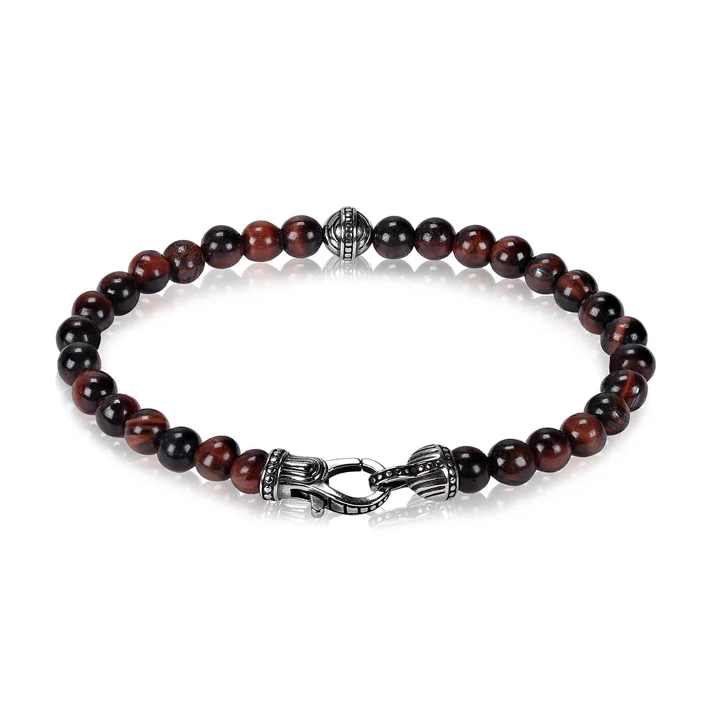 6mm Red Tiger Eye Bead Bracelet 7in Happy Buddha