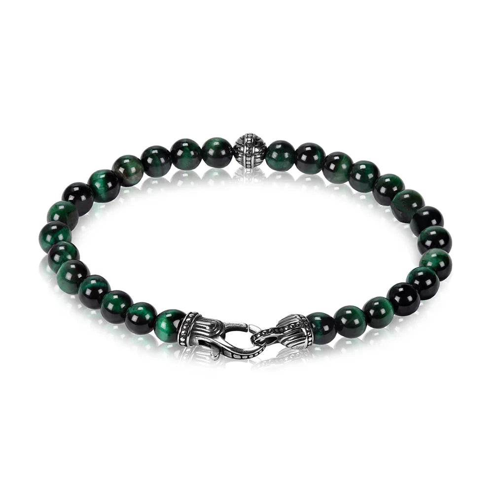 6mm Green Tiger Eye Bracelet 8.5in Happy Buddha