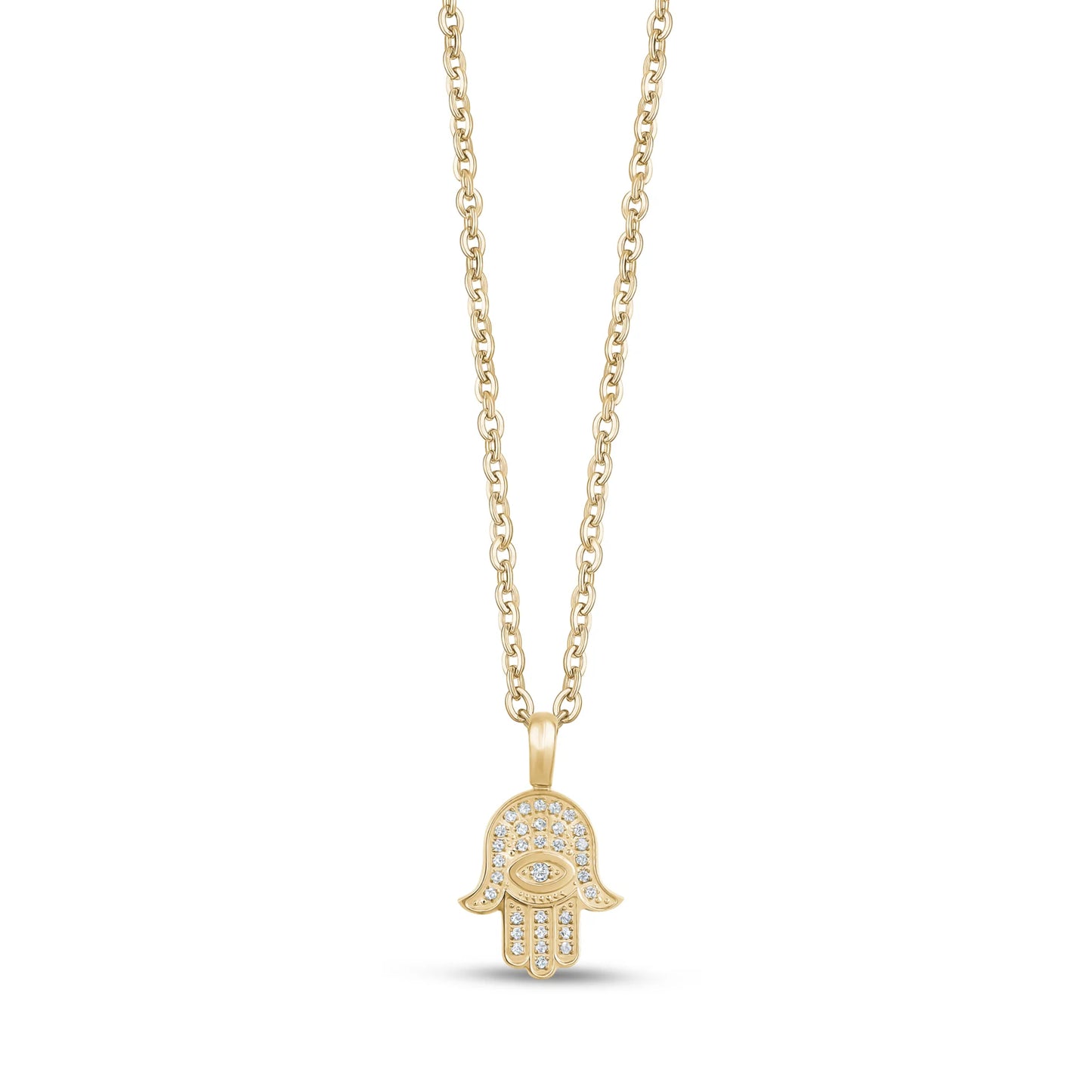 Gold White C.Z Hamsa Pendant