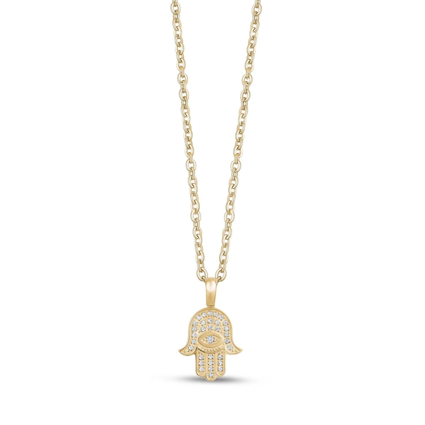 Gold White C.Z Hamsa Pendant Happy Buddha