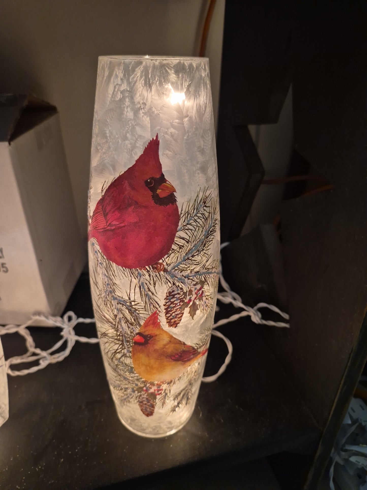 Christmas Cardinals Pre Lit Large Vase