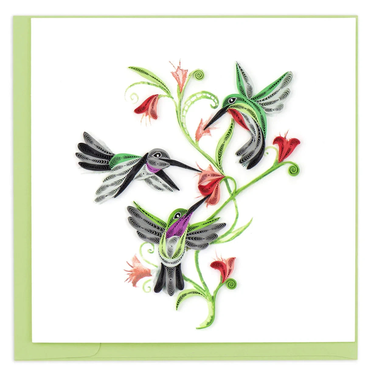 Quilled Hummingbird Trio Greeting Card Happy Buddha