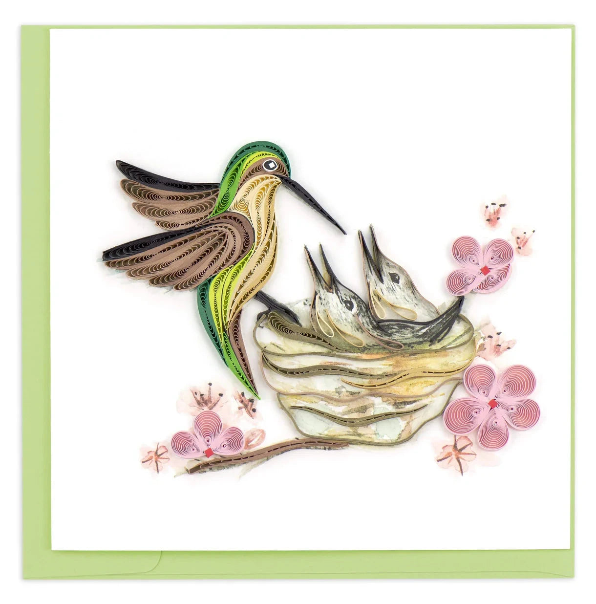 Quilled Hummingbird & Babies Greeting Card Happy Buddha