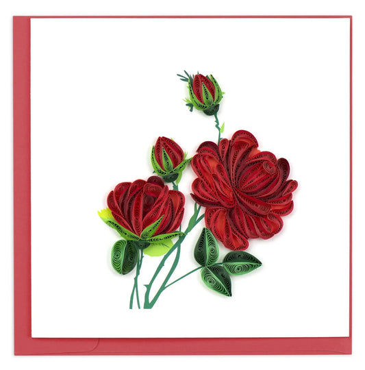 Quilled Red Roses Greeting Card Happy Buddha