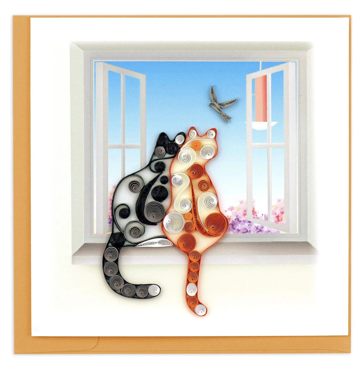 Quilled Two Cats Greeting Card Happy Buddha