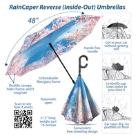 Cherry Blossoms Reverse Inverted Umbrella – Windproof, Hands-Free Happy Buddha