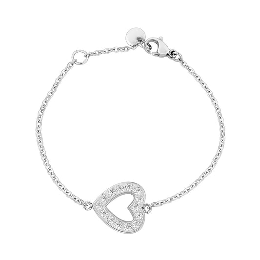 C.Z Heart Stainless Steel Bracelet 7in Happy Buddha