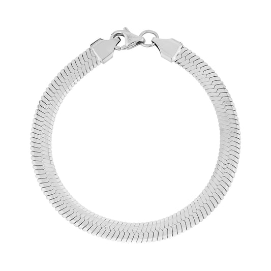 6mm Steel Herringbone Bracelet 7.5in Happy Buddha