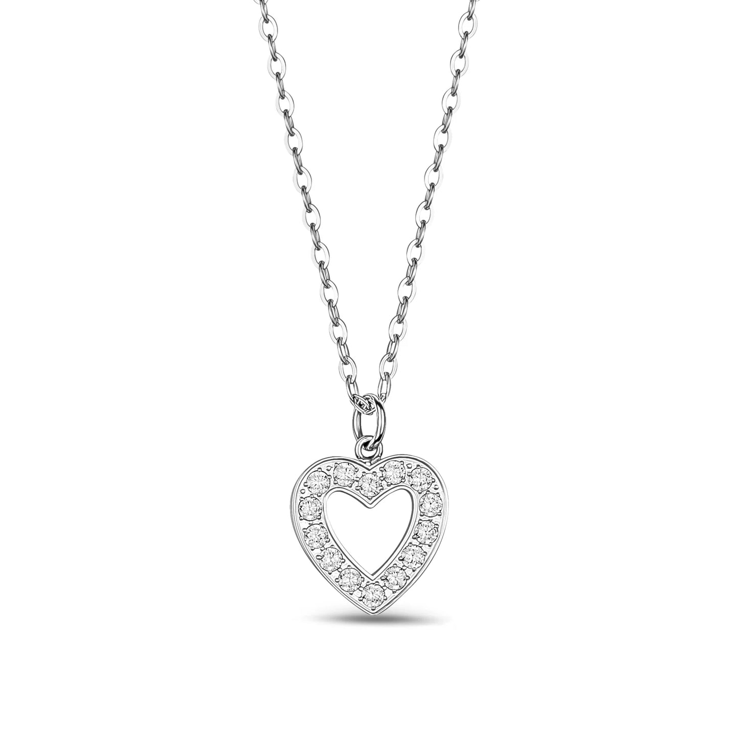C.Z Heart Stainless Steel Pendant With Chain 18in