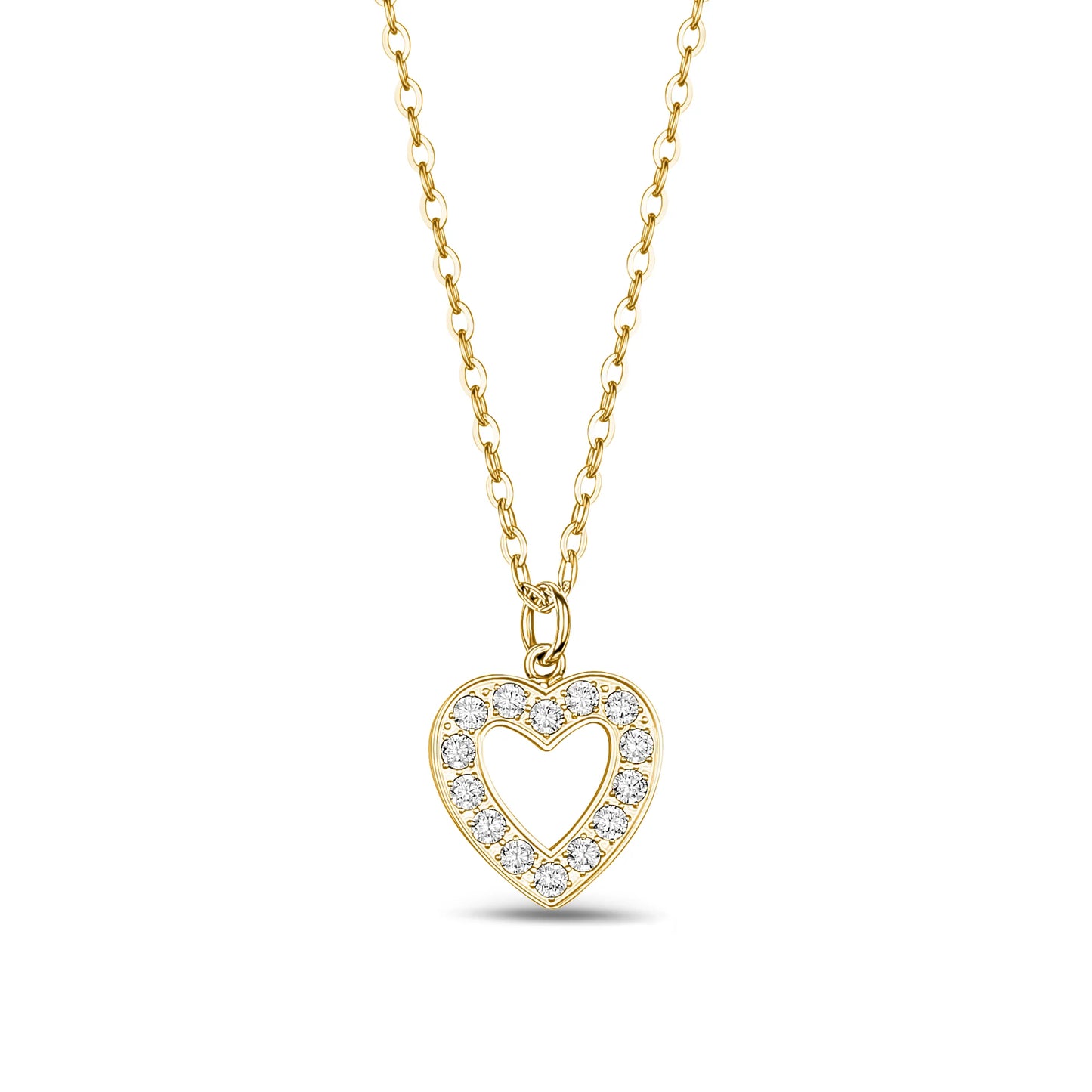 C.Z Heart Gold Stainless Steel Pendant With Chain 18in