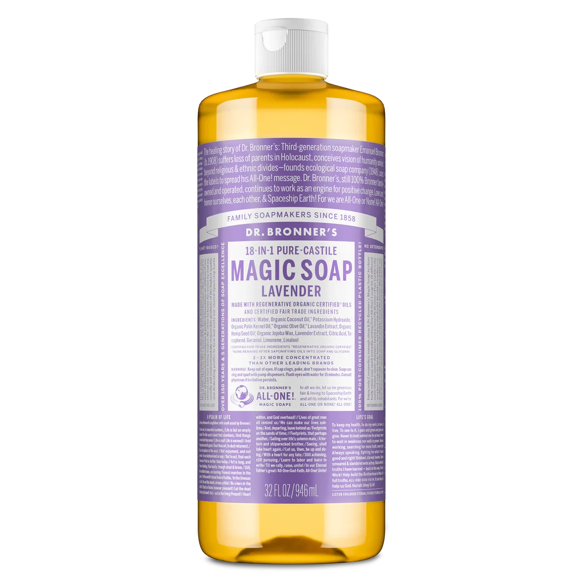 Dr. Bronners 18 in 1 Lavender Pure Castile Soap 946 ml Happy Buddha