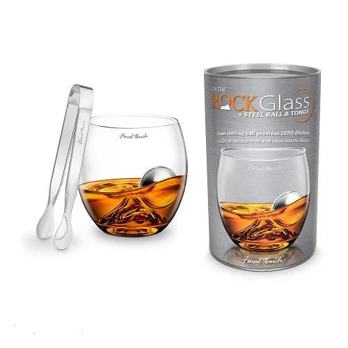 Final touch rock glass + steel ball & tongs Happy Buddha