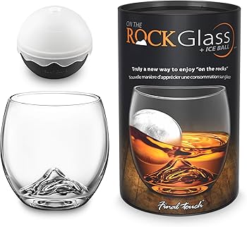 Final Touch On The Rock Glass with Ice Ball Mould - Elevate Your Whiskey, Scotch & Bourbon Experience | Enhanced Aromas, Long-Lasting Ice, Generous Capacity (GS300) Happy Buddha