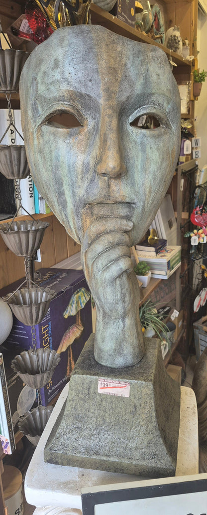 muse-contemplation mask- york stone Happy Buddha