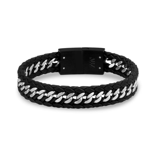 12mm Braided Italian Leather With Steel Chain 8.5in