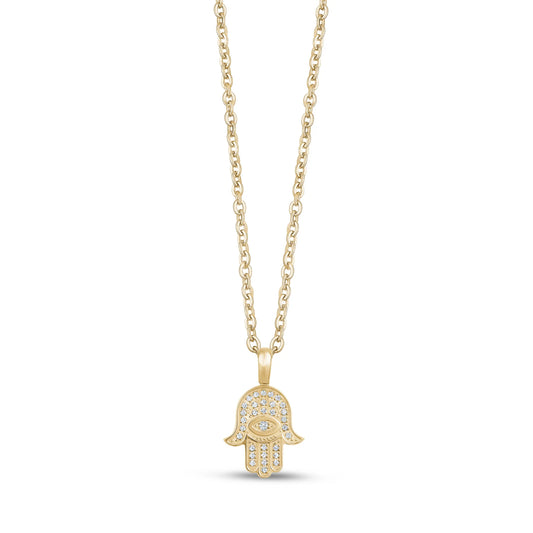 Gold White C.Z Hamsa Pendant