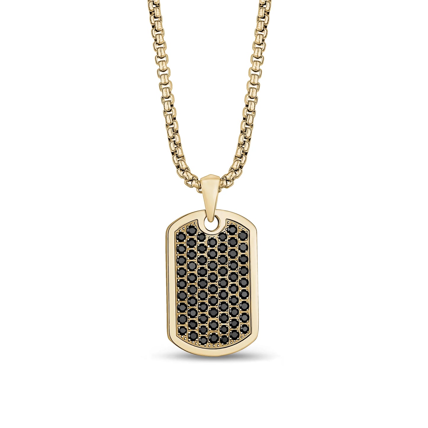 Gold Steel Black Stone Setting Dog Tag