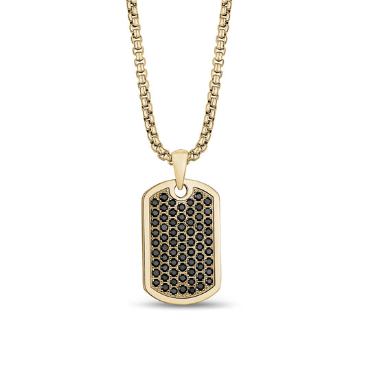 Gold Steel Black Stone Setting Dog Tag