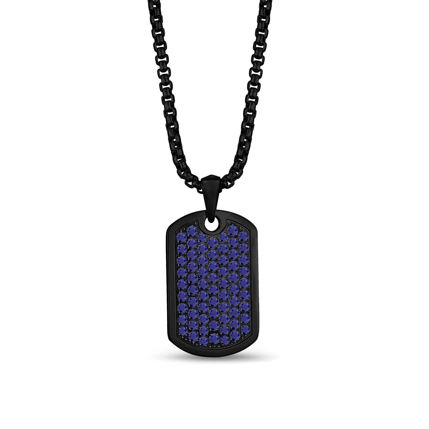 Black Steel Blue Stone Setting Dog Tag