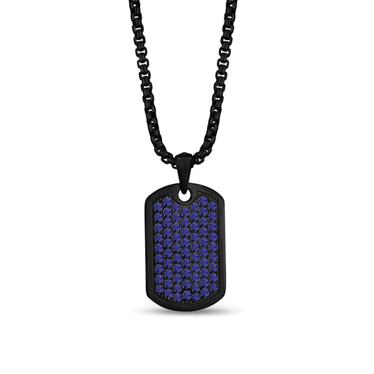 Black Steel Blue Stone Setting Dog Tag
