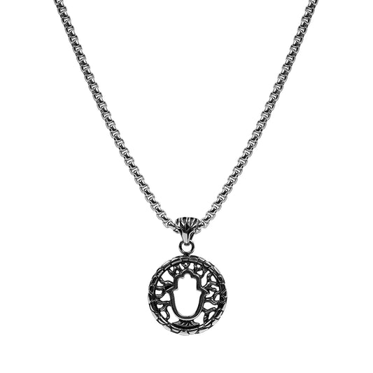 Round Hamsa Pendant with 24in Chain