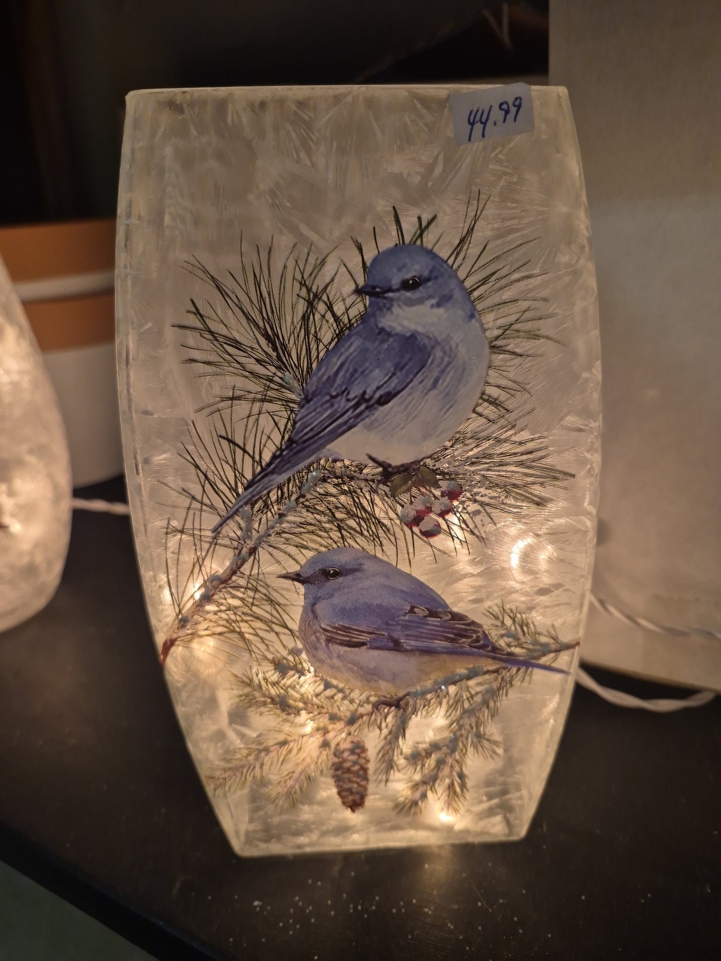Winter Bluebird Lit Medium Vase Lamp