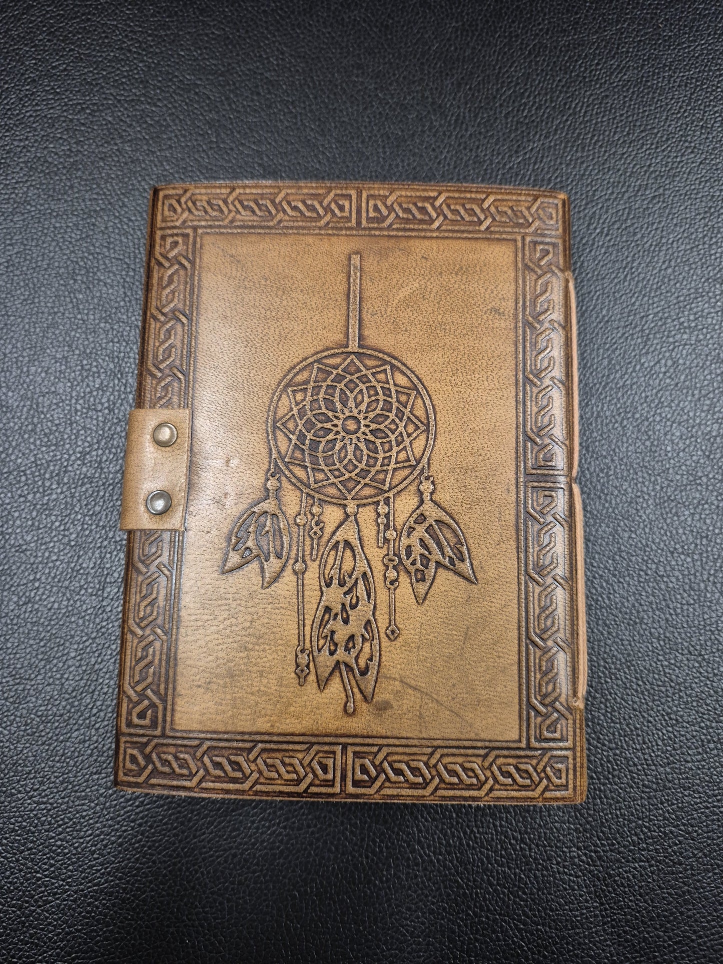 Leather Journal With Green Stone Dream catcher One Latch