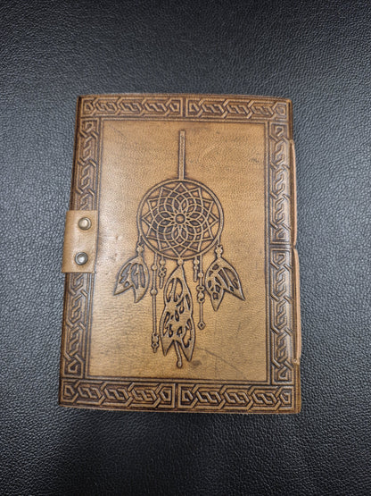 Leather Journal With Green Stone Dream catcher One Latch