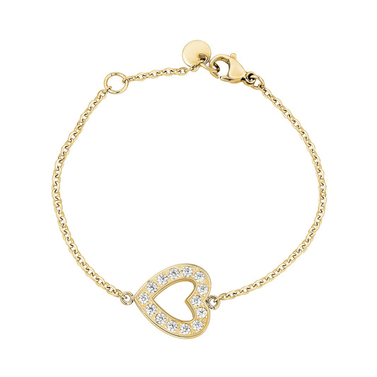 C.Z Heart Gold Stainless Steel Bracelet 7in