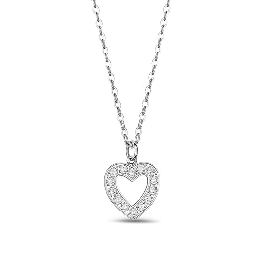 C.Z Heart Stainless Steel Pendant With Chain 18in