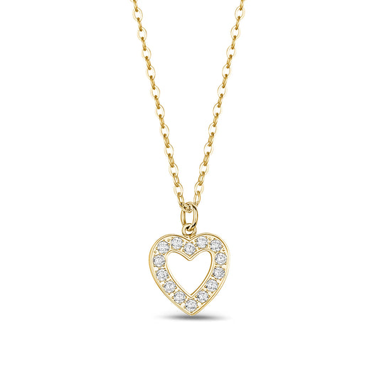 C.Z Heart Gold Stainless Steel Pendant With Chain 18in