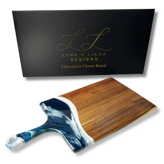 8x16 medium acacia cheeseboard navy white metallic