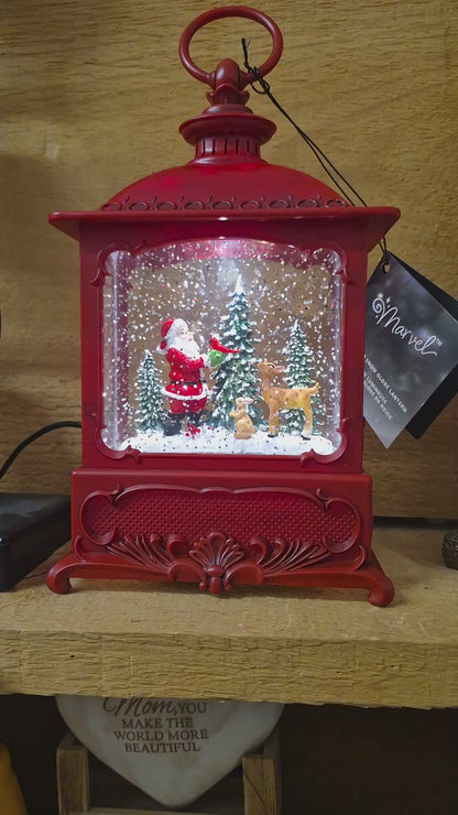 Santa And Deer Snow Lantern